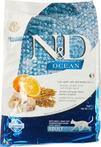 ND Ocean Düşük Tahıllı Morina Balıklı Portakallı Yetişkin Kedi Maması 5 kg (stt:02/2027)