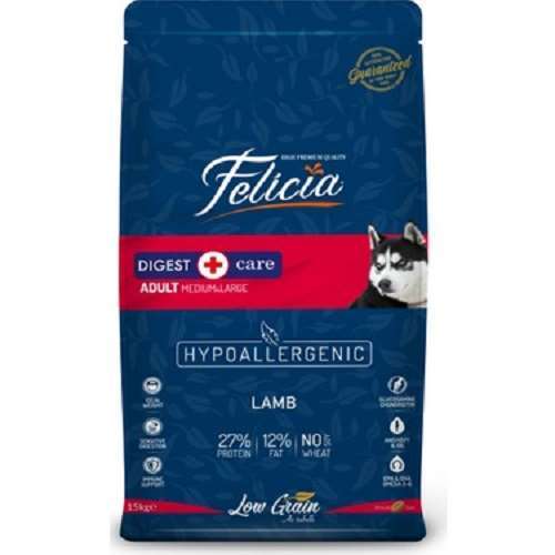 Felicia Düşük Tahıllı Hipoalerjenik Kuzu Etli Orta ve Büyük Irk Yetişkin Köpek Maması 15 Kg(stt.12/2025)