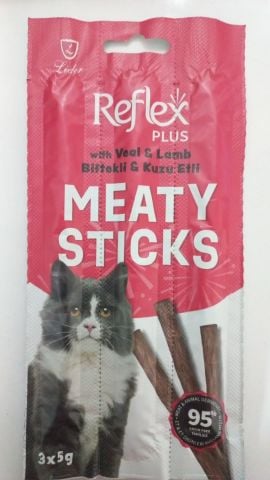 Reflex Plus Meaty Sticks Biftekli ve Kuzu Etli Kedi Ödül Çubuk (3x5gr) 15 gr (stt:06/2026)