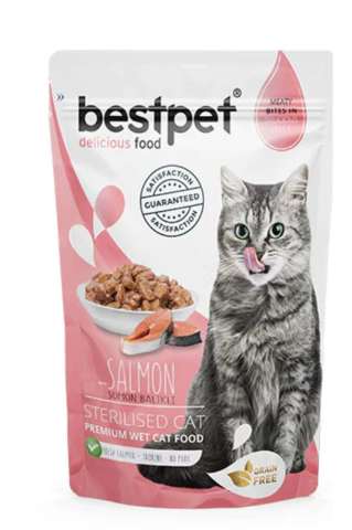Bestpet Salmon Sterilised Pouch Somonlu Kısırlaştırılmış Kedi Konservesi 85 Gr(stt.06/2026)