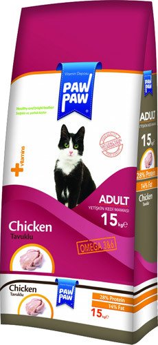 Paw Paw (PawPaw) Tavuklu Yetişkin Kedi Maması-15kg-Yeni Formül(stt.10/2026)