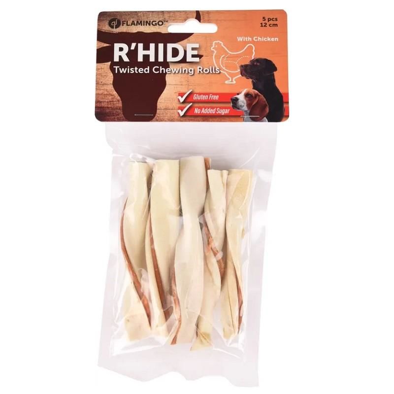 Flamingo Snacks R'Hide Twisted Chewing Roll Tavuklu Köpek Ödül Kemikleri 5 Adet 12 cm (70gr)