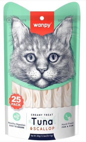 Wanpy Creamy Ton Balıklı ve Deniz Taraklı Krema Kedi Ödülü 25 X 14 gr (stt:12/2026)