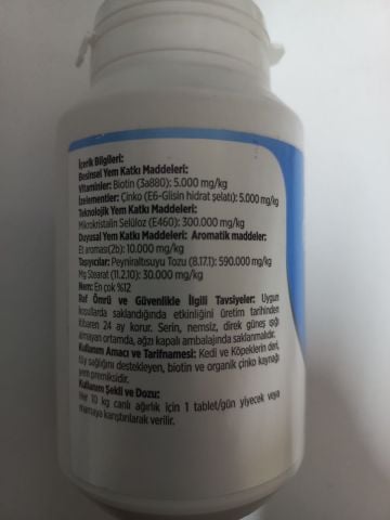 Natur Bioto Zinc Kedi ve Köpekler için  Biotin ve Çinko Kaynağı 75 Tablet (stt:12/2027)