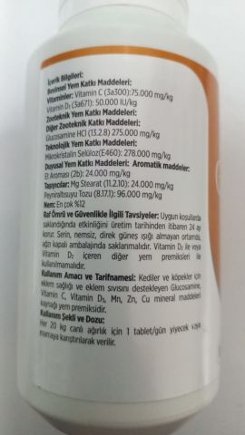 Natur Joint Flex Glucosamine Kedi ve Köpekler için Eklem Sağlığı ve Eklem Sıvısı Desteği 90 Tablet (stt:12/2027)