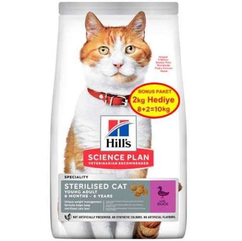 Hills Young Adult Sterilised Ördekli Kısırlaştırılmış Kedi Kuru Maması 8 kg+2kg(Bonuslu)(stt.06/2027)