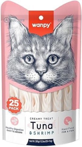 Wanpy Ton Balıklı ve Karidesli Sindirim Sistemi Destekleyici Kedi Ödül Maması 14gr x 25 Adet (stt:12/2026)