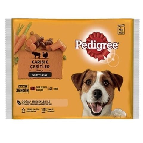 Pedigree Gravy Soslu Karışık Etli Köpek Konservesi (4 x 100 gr) 400gr (stt:07/2028)
