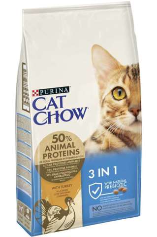 Cat Chow  3 in1 Doğal Prebiyotikli Hindili Yetişkin Kedi Maması 15 kg (stt:12/2025)