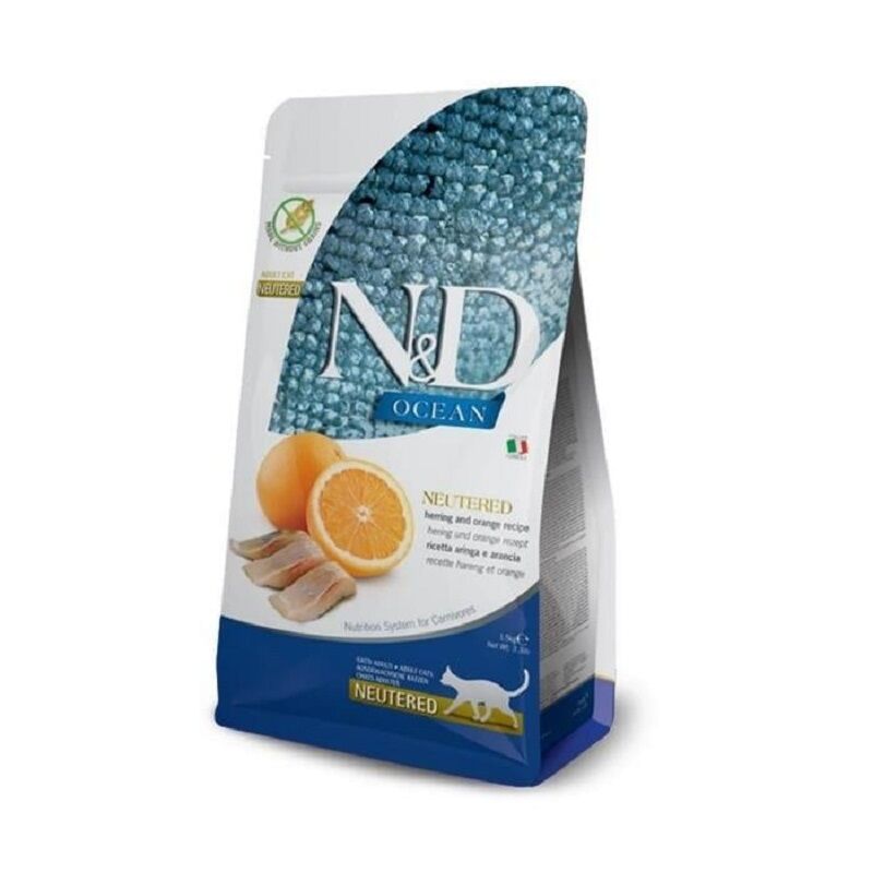 ND Ocean Ringa Balığı ve Portakallı Tahılsız Kısırlaştırılmış Kedi Maması 5 Kg (stt:02/2027)