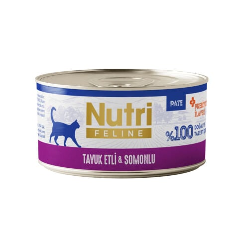 Nutri Feline Tavuk Etli ve Somonlu Tahılsız Prebiyotik İlaveli Ezme Yetişkin Kedi Konservesi 70gr (stt: 12/2028)