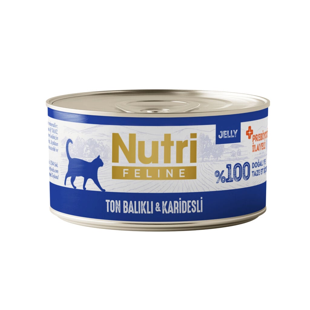 Nutri Feline Jöle İçinde Ton Balıklı ve Karidesli Prebiyotik İlaveli Tahılsız Yetişkin Kedi Konservesi 70gr (stt:12/2028)
