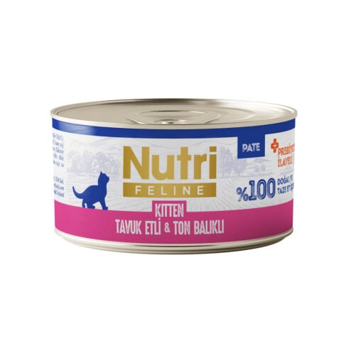 Nutri Feline Tavuk Etli ve Ton Balıklı Tahılsız Prebiyotikli Ezme Yavru Kedi Konservesi 70gr (stt: 12/2028)