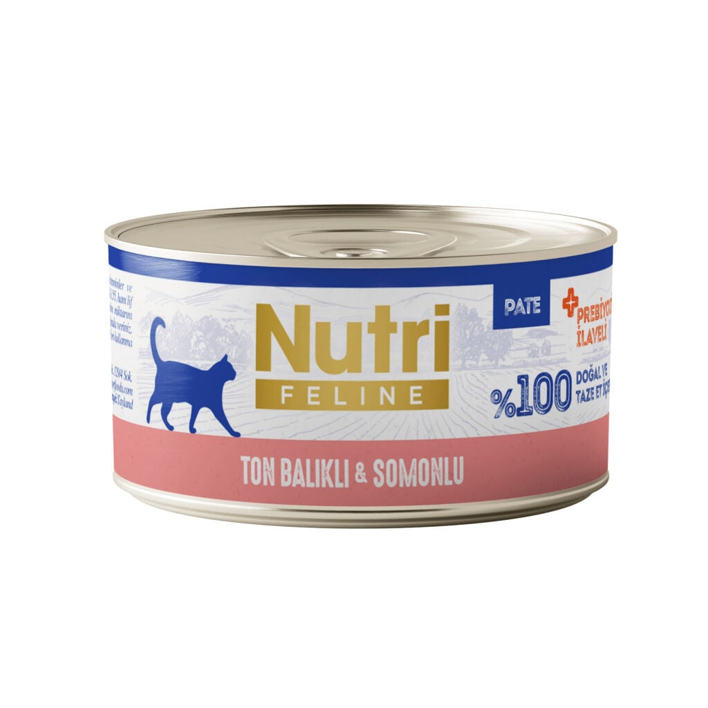 Nutri Feline Ton Balıklı ve Somonlu Tahılsız Prebiyotik İlaveli Ezme Yetişkin Kedi Konservesi 70gr (stt: 12/2028)