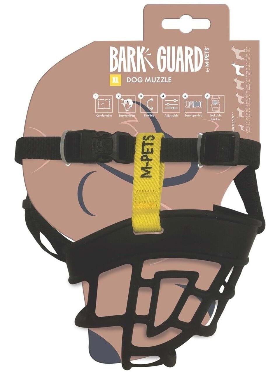 M-Pets Bark Guard Köpek Ağızlık (XXL) Siyah/Sarı (22 x 19 x 9 cm)