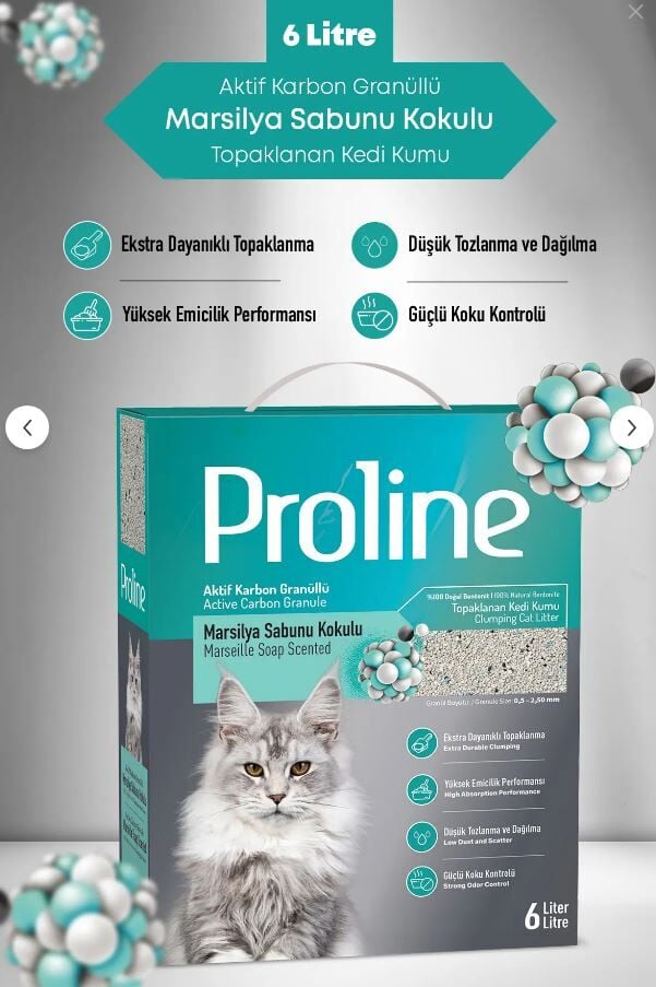Proline Aktif Karbon Tanecikli Marsilya Sabunu Kokulu Kedi Kumu 6 lt