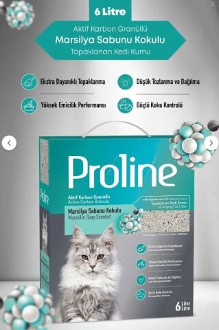 Proline Aktif Karbon Tanecikli Marsilya Sabunu Kokulu Kedi Kumu 6 lt