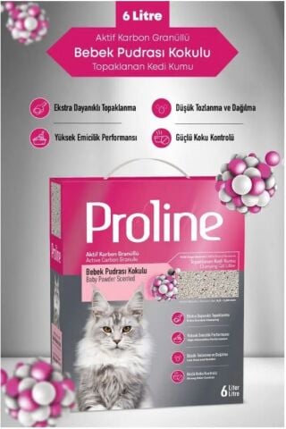 Proline Aktif Karbonlu Süper Hızlı Topaklanan Bebek Pudralı Kedi Kumu 6 lt