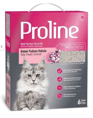Proline Aktif Karbonlu Süper Hızlı Topaklanan Bebek Pudralı Kedi Kumu 6 lt