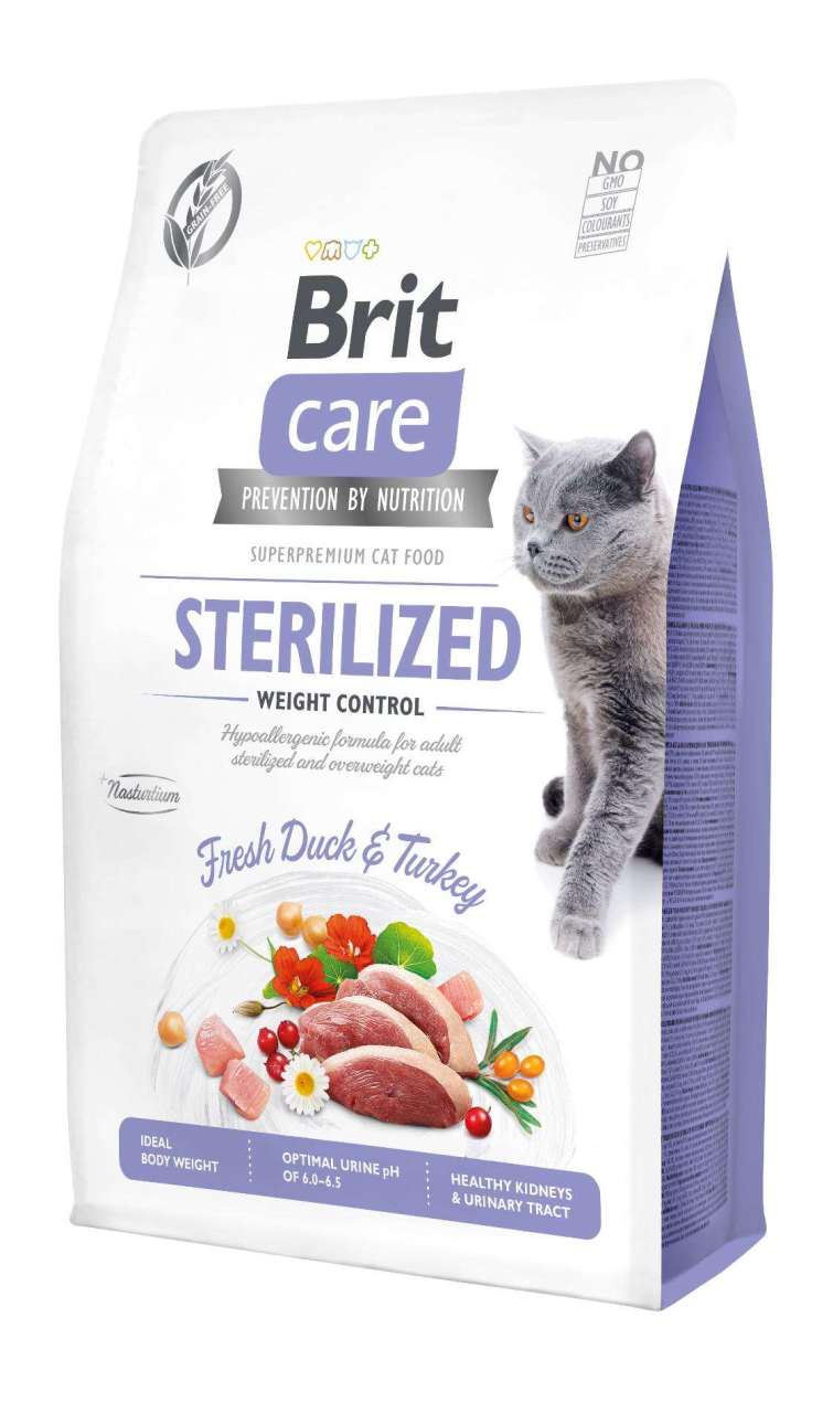Brit Care Hypo-Allergenic Kilo Kontrolü için Ördekli Tahılsız Kısırlaştırılmış Kedi Maması 2kg(stt.04/2027)