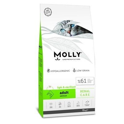 Molly Renal Care HypoAllergenic Somonlu Düşük Tahıllı Kısırlaştırılmış Kedi Maması 15 kg (stt.07/2027)