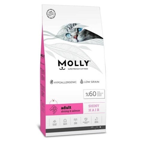Molly Shiny Hair Hypo-Allergenic Somonlu ve Karidesli(Renal Care)Düşük Tahıllı Yetişkin Kedi Maması 15 kg(stt.11/2025)