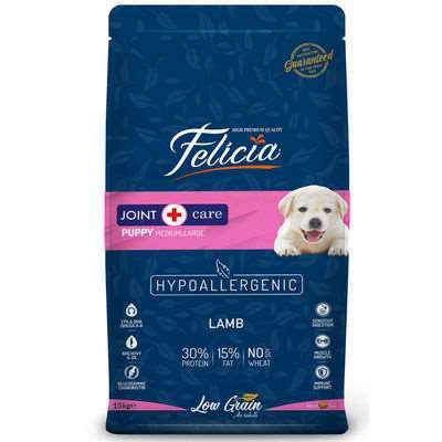 Felicia Düşük Tahıllı Hipoalerjenik Kuzu Etli Orta ve Büyük Irk Yavru Köpek Maması 15kg (stt:12/2025)