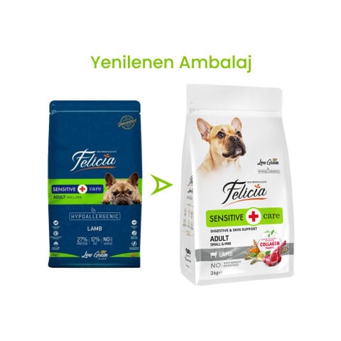 Felicia Düşük Tahıllı Hipoalerjenik Kuzulu Küçük Irk (Small - Mini)  Köpek Maması 3 Kg (stt.03/2027)