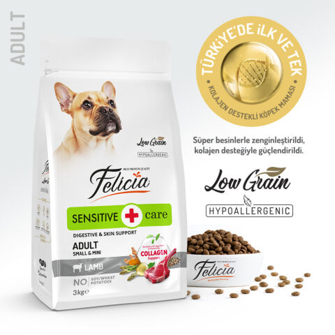 Felicia Düşük Tahıllı Hipoalerjenik Kuzulu Küçük Irk (Small - Mini)  Köpek Maması 3 Kg (stt.03/2027)