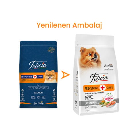 Felicia Düşük Tahıllı Hipoalerjenik Somonlu Küçük Irk (Small- Mini) Köpek Maması 3 Kg(stt.02/2028)