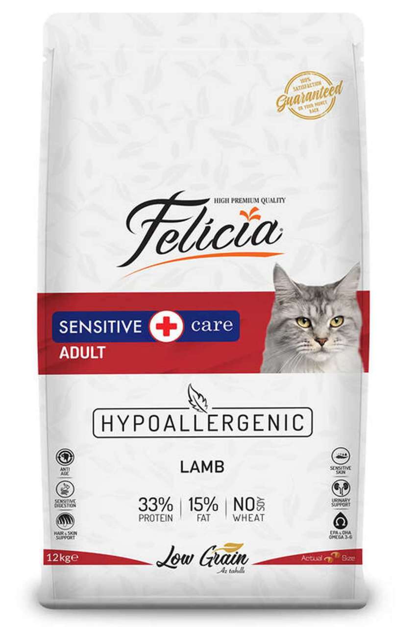 Felicia Hypoallergenic Düşük Tahıllı Kuzu Etli Yetişkin Kedi Maması 12 Kg(stt.03/2026)