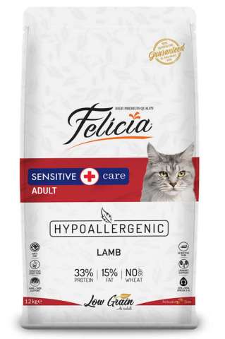 Felicia Hypoallergenic Düşük Tahıllı Kuzu Etli Yetişkin Kedi Maması 12 Kg(stt.09/2026)