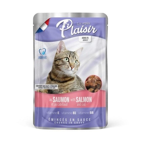 Plaisir Somonlu ve Morina Balıklı Pouch Yetişkin Kedi Yaş Maması 100 Gr(stt.01/2027)