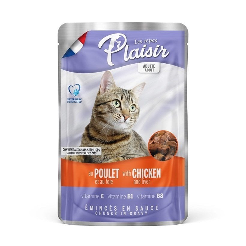 Plaisir - Tavuklu Ve Ciğerli Yetişkin Kedi Maması Pouch 100 Gr.(stt.02/2027)