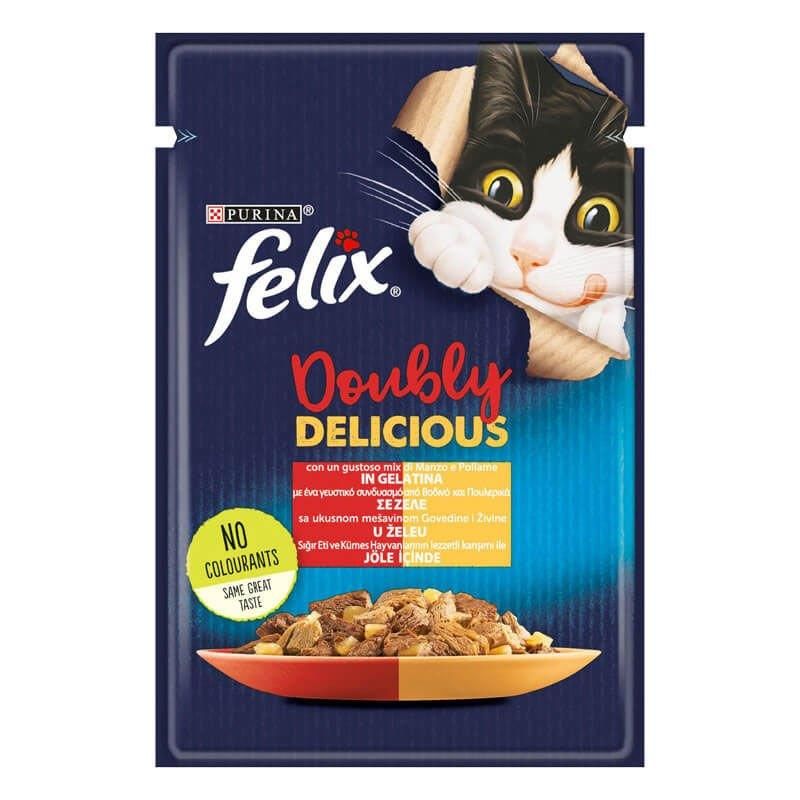 Felix Doubly Delicious Jöle İçinde Sığır Etli ve Kümes Hayvanlı Yetişkin Kedi Konservesi 85 gr (stt:09/2027)