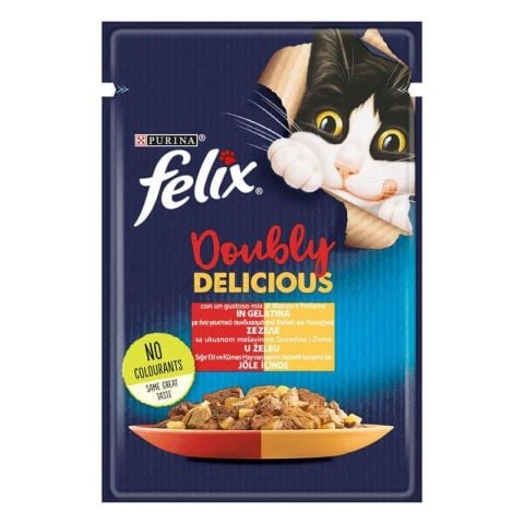 Felix Doubly Delicious Jöle İçinde Sığır Etli ve Kümes Hayvanlı Yetişkin Kedi Konservesi 85 gr (stt:09/2027)