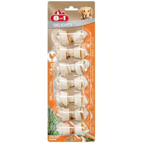 8 in 1 Delights Chicken Bones Tavuklu Düğümlü Köpek Ödül Kemikler xs 7 Adet (84g) (stt.08/2028)