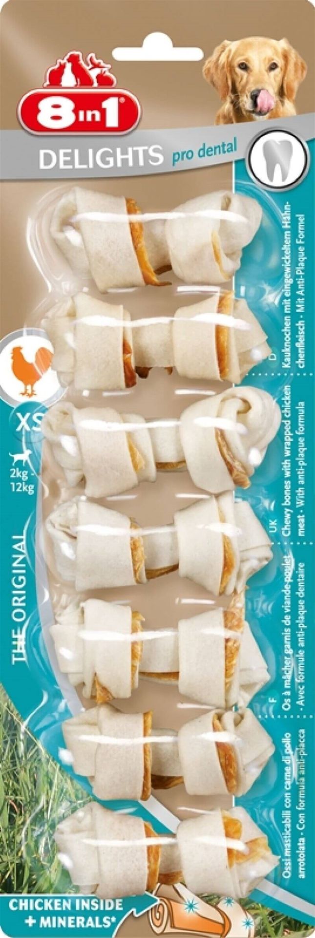 8 in 1 Pro Dental Bones Tavuklu Düğümlü Köpek Ödül Kemikleri xs 7 Adet (84g)