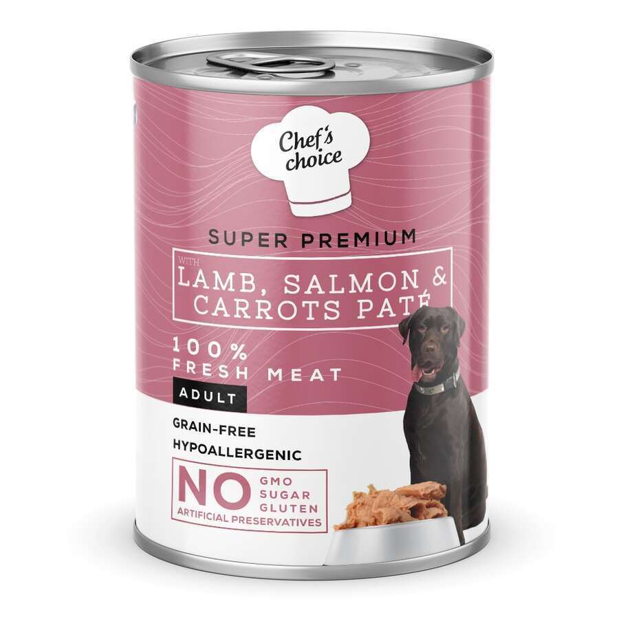 New Chefs Choice Lamb&Salmon&Carrots Pate Kuzulu Somonlu ve Havuçlu Köpek Konservesi 400 gr (stt.10/2026)