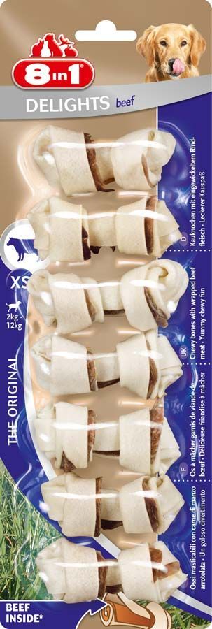 8 in 1  Delights Beef Bones Biftekli Düğümlü Köpek Ödül Kemikleri XS 7 adet (84 g)(stt.08/2028)