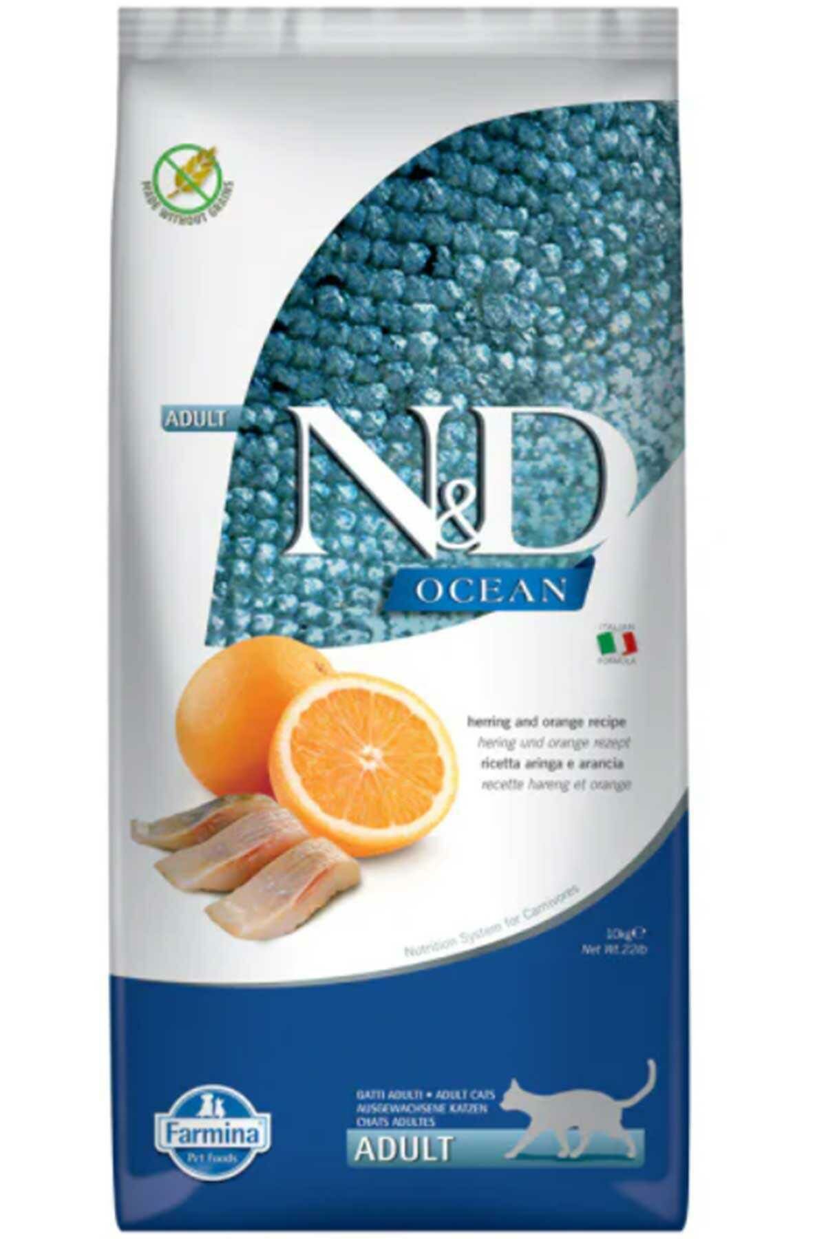 ND Ocean Ringa Balıklı ve Portakallı Tahılsız Yetişkin Kedi Maması 10 kg (stt:09/2027)