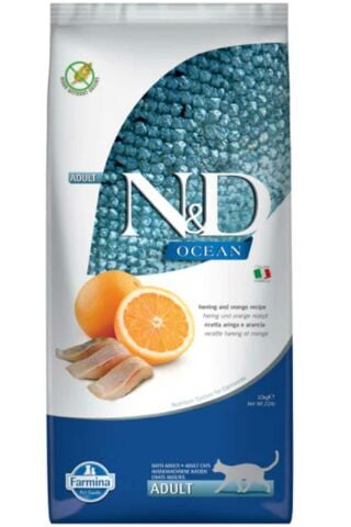ND Ocean Ringa Balıklı ve Portakallı Tahılsız Yetişkin Kedi Maması 10 kg (stt:12/2025)