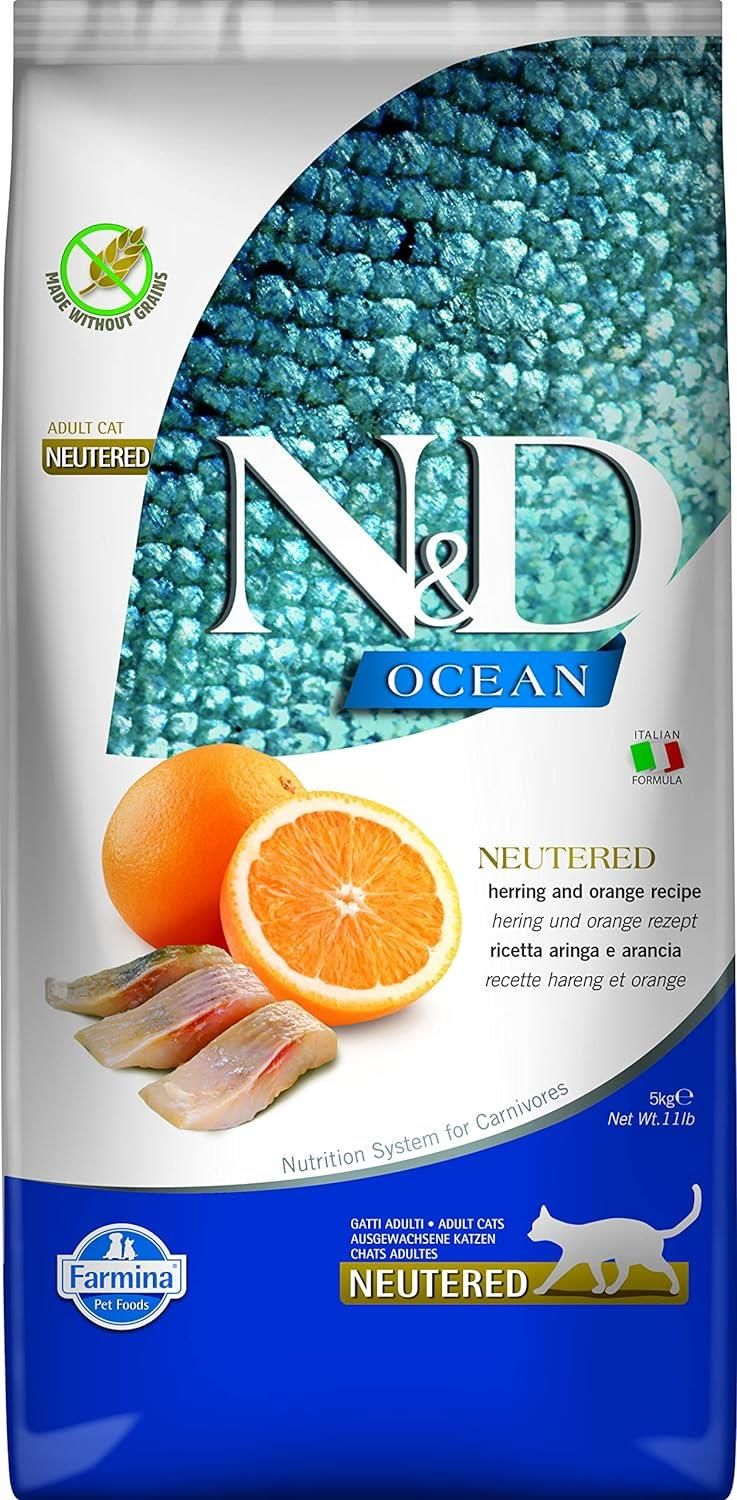 ND Ocean Ringa Balıklı ve Portakallı Tahılsız  Kısırlaştırılmış Yetişkin Kedi Maması 5 kg (stt:06/2027)