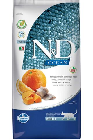 ND Ocean Ringa Balıklı, Balkabaklı ve Portakallı Tahılsız Yetişkin Kedi Maması 5 kg (stt:05/2025)