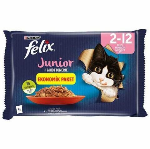 Felix Junior Sığır Etli Tavuklu Yavru Kedi Konservesi 4 X 85 gr ( stt:10/2026)