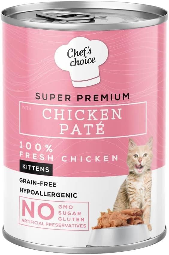 New Chefs Choice Tahılsız Hipoalerjenik Ezme (pate) Tavuklu Yavru Kedi Konservesi 400 gr.(stt: 09/2027)