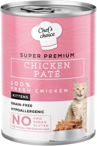 New Chefs Choice Tahılsız Hipoalerjenik Ezme (pate) Tavuklu Yavru Kedi Konservesi 400 gr.(stt: 02/2028)