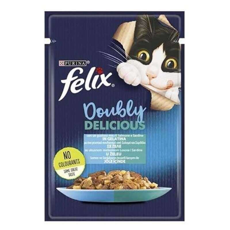 Felix Doubly Delicious Jöle içinde Somonlu ve Sardalyalı Kedi Konservesi 85 gr (stt: 06/2027)