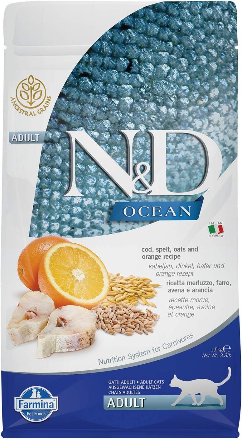 ND Düşük Tahıllı Morina Balıklı ve Portakallı Yetişkin Kedi Maması 1.5 kg (stt.08/2025)