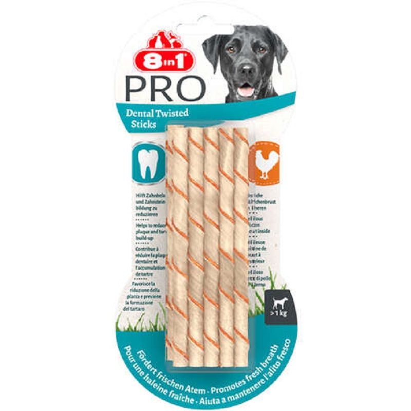 8 in 1  Pro Dental Twisted Sticks Tavuk Etli Köpek Ödül Çubukları 55 g (stt:21/2026)